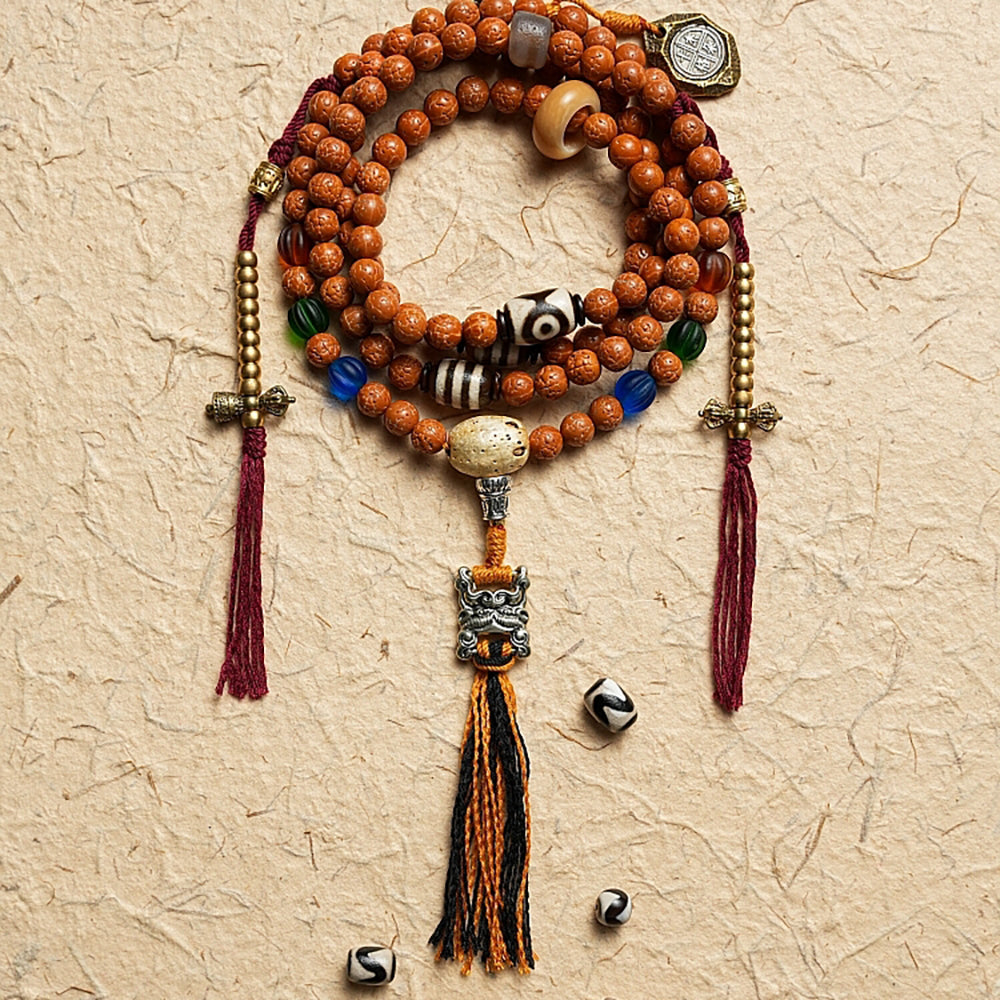 Guardian Bodhi Agate 108 Mala Beads Necklace