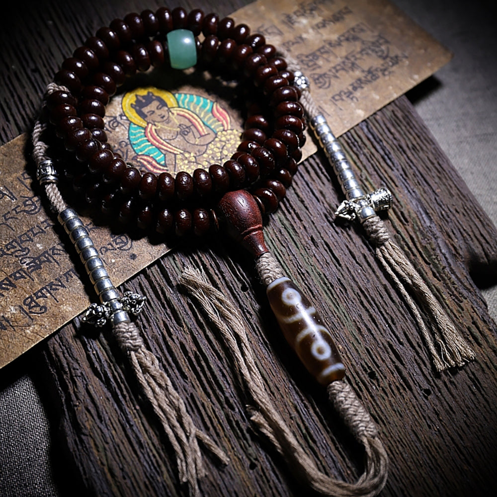 Guardian Dzi Aventurine Bodhi 108 Mala Beads Necklace