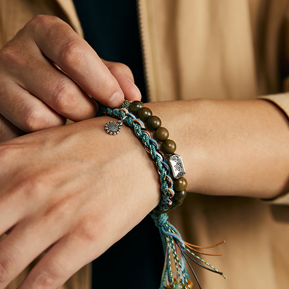 Serenity Blessing Couple Bracelet – Handcrafted Bodhi Seed and Silver Charm