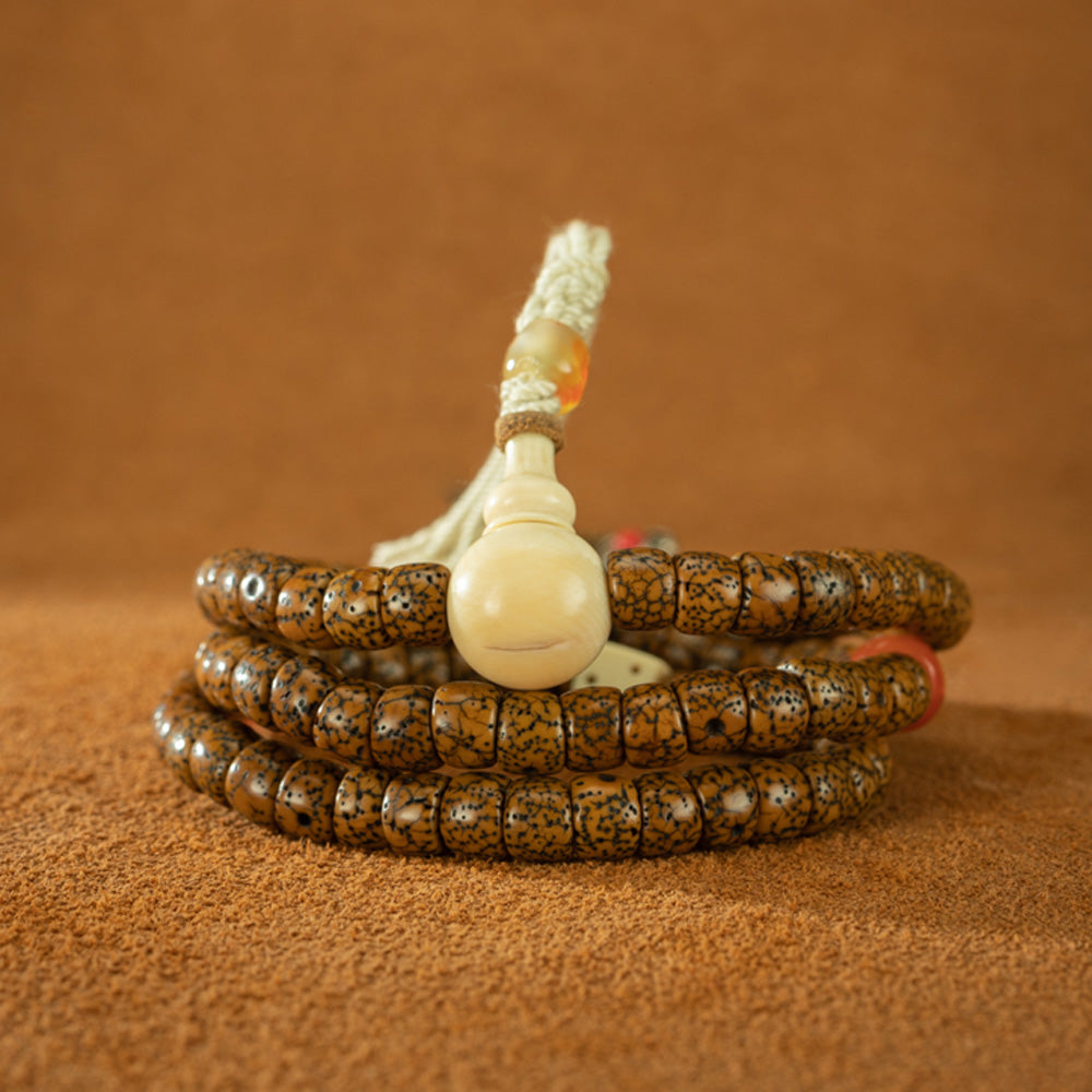 108 Beads Vintage Tibetan Bodhi Seed Bracelet with Turquoise & Silver Accents