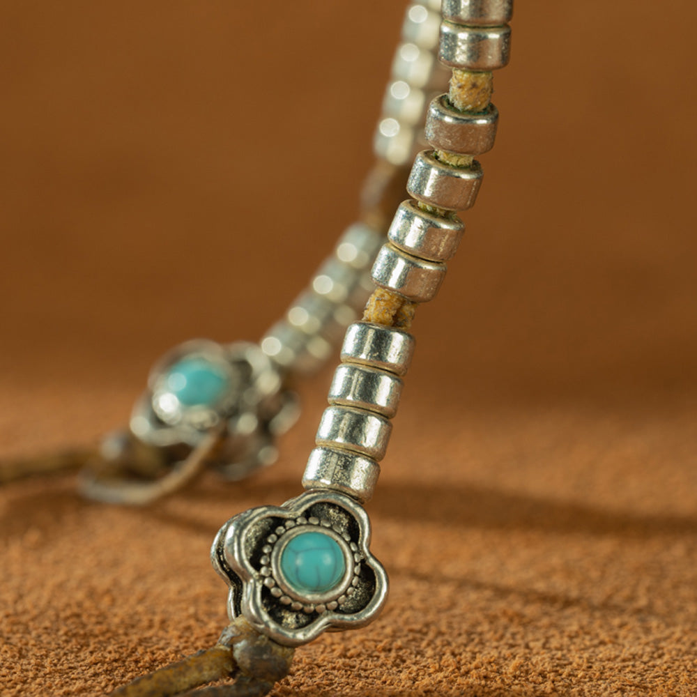 108 Beads Vintage Tibetan Bodhi Seed Bracelet with Turquoise & Silver Accents