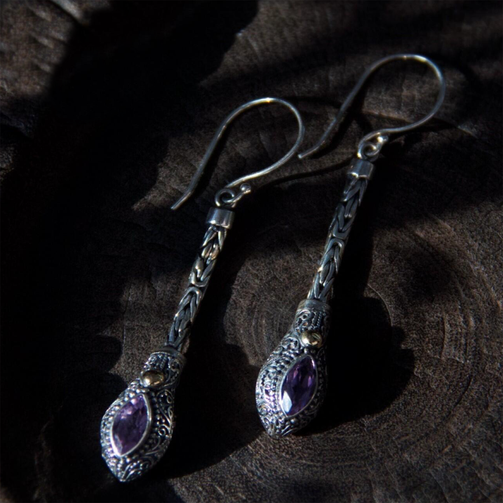 Evil Eye Amethyst Protection Energy Silver 18k Gold Earrings