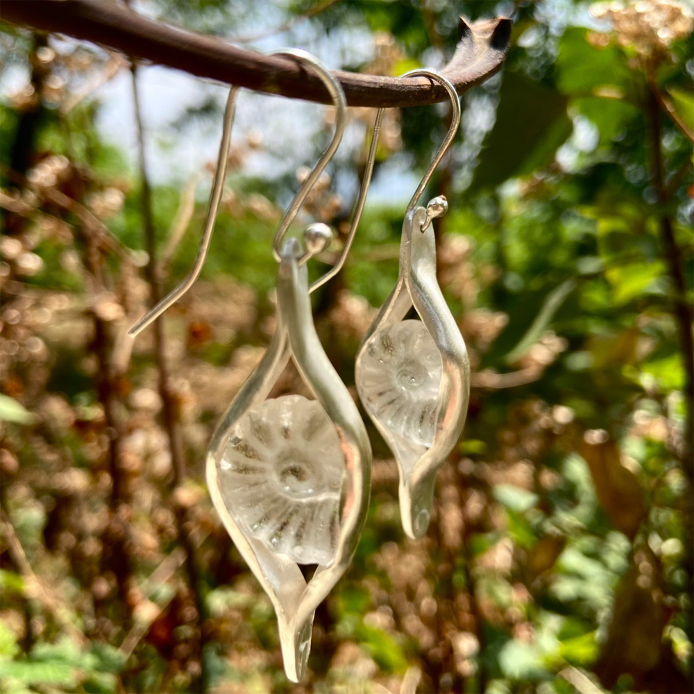 Nautilus Echo Clear Quartz Sterling Silver Earrings