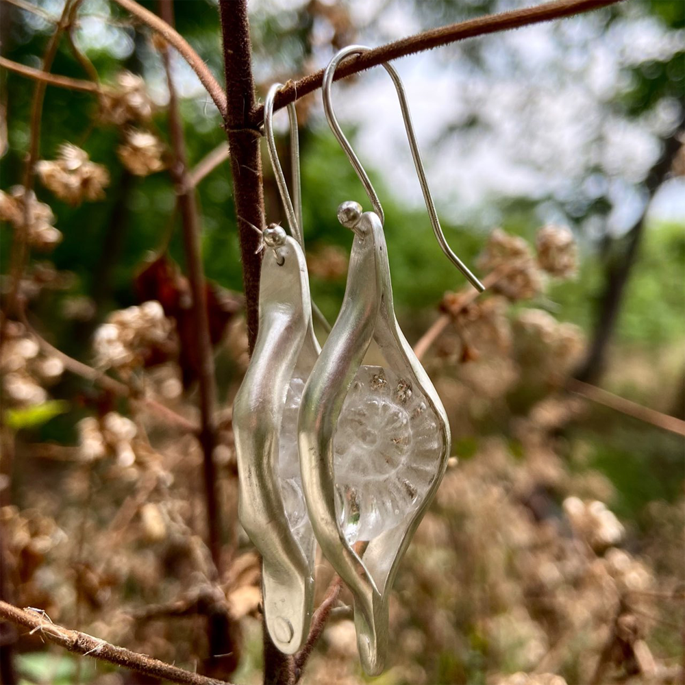 Nautilus Echo Clear Quartz Sterling Silver Earrings