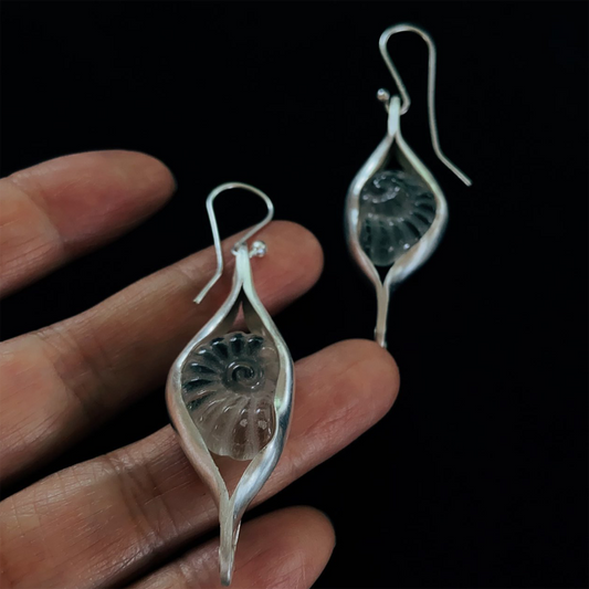 Nautilus Echo Clear Quartz Sterling Silver Earrings