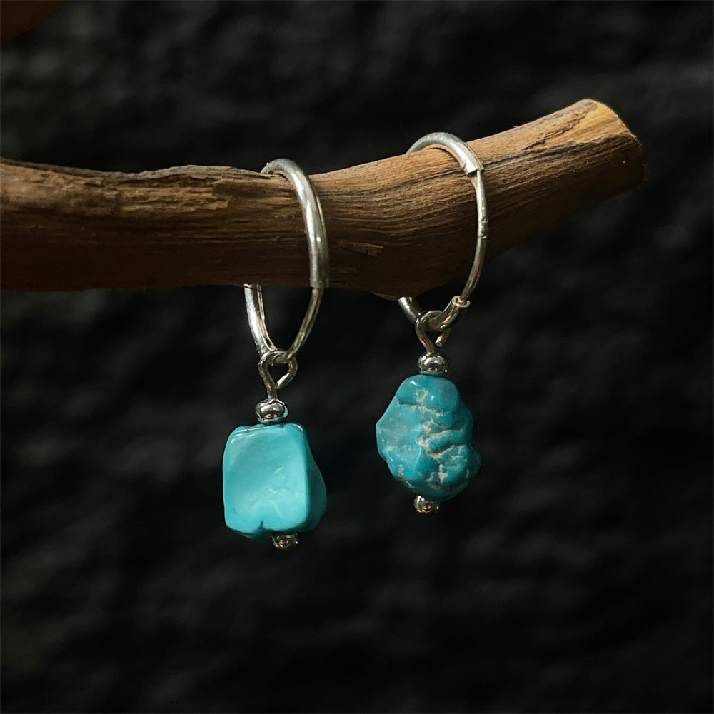 Turquoise Serenity Silver Hoop Earrings