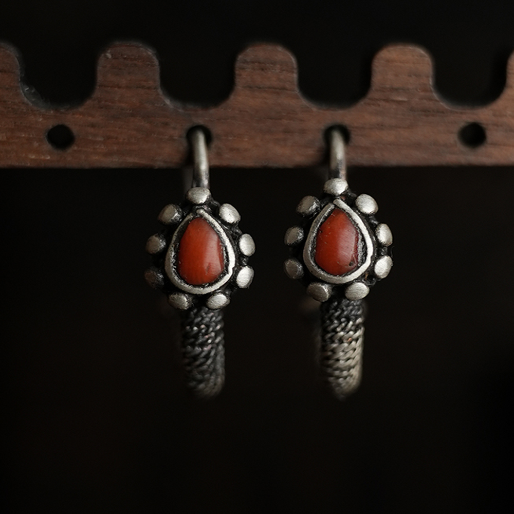 Sacred Guardian Agate Silver Hoop Earrings