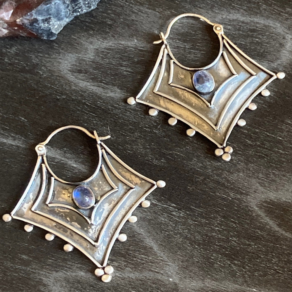 Lunar Radiance Silver Hoops Handmade Moonstone Earrings for Purity Energy