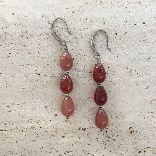 Lucky Energy Strawberry Quartz Drop Earrings