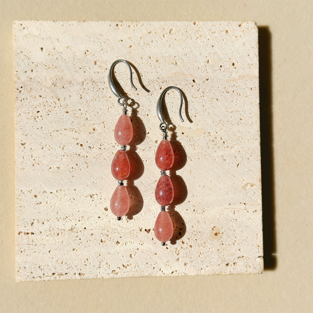 Lucky Energy Strawberry Quartz Drop Earrings