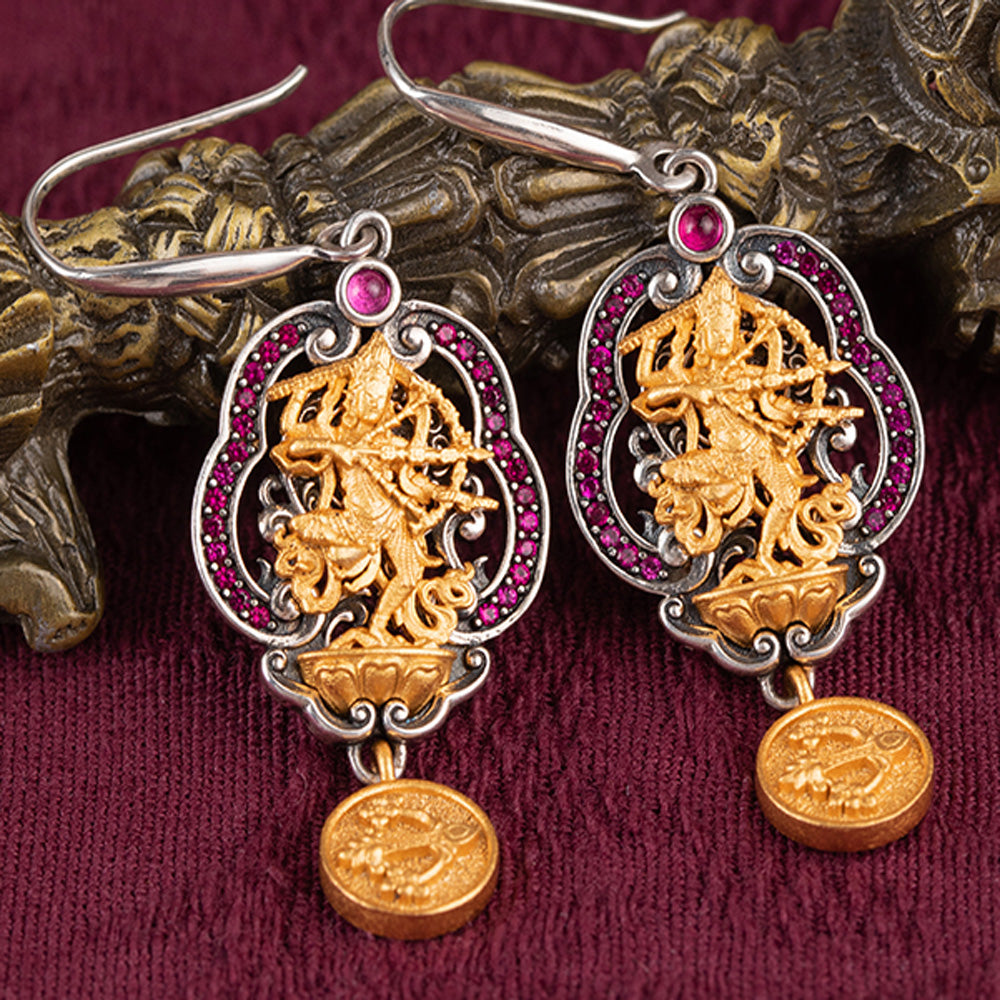 Golden Majesty Silver Drop Earrings Handcrafted for Wealth and Divine Protection