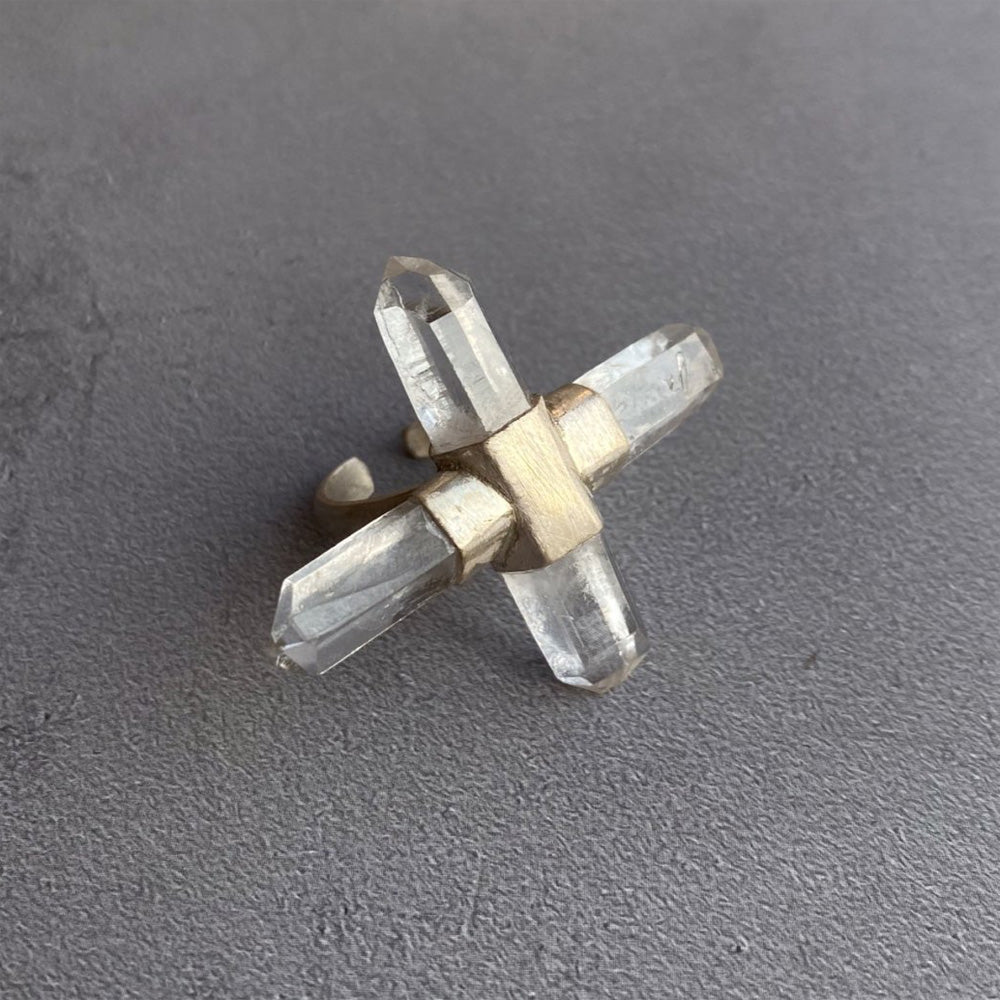 Twin Peaks Crystal Ring – Tibetan Clear Quartz & Silver Purity Power Duo