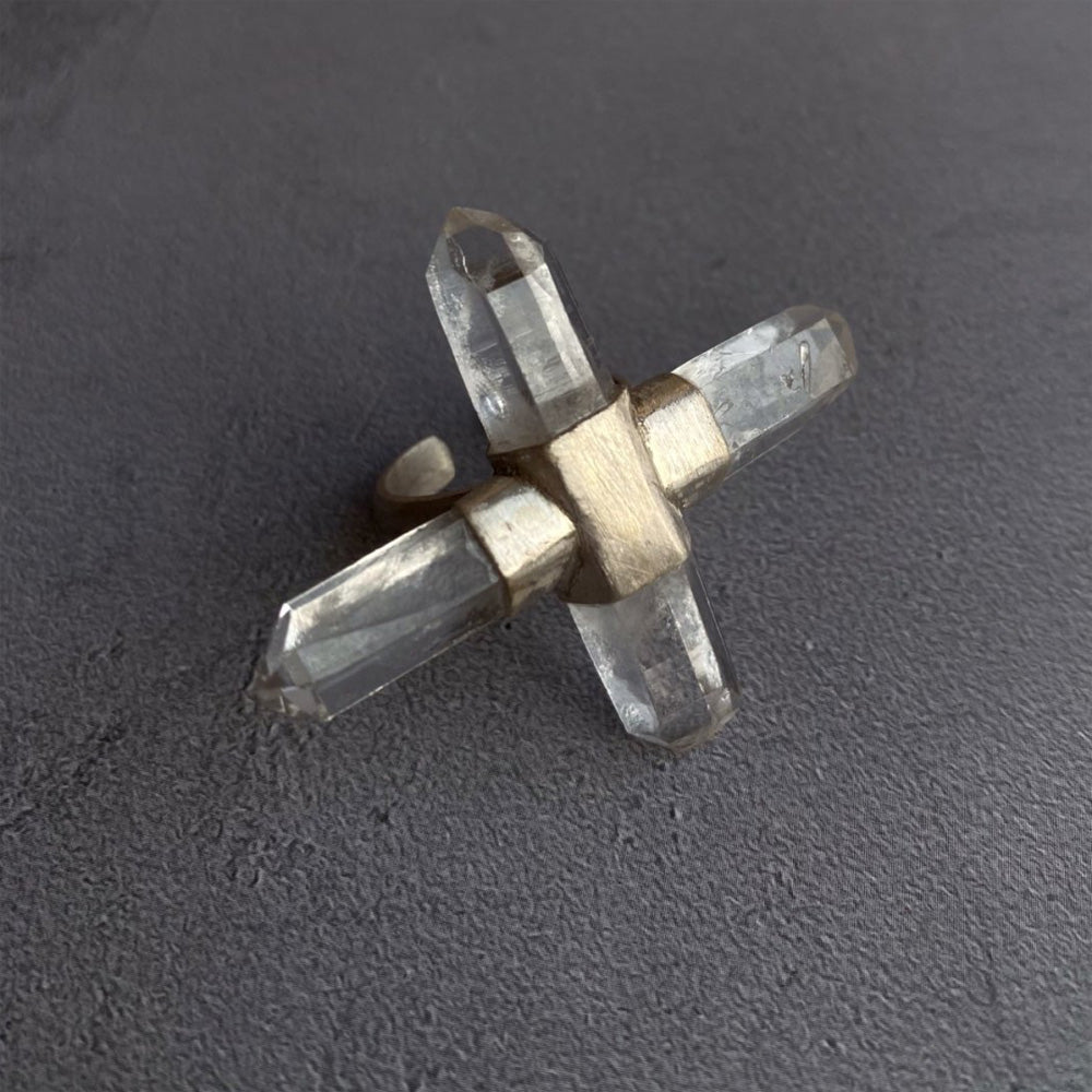 Twin Peaks Crystal Ring – Tibetan Clear Quartz & Silver Purity Power Duo