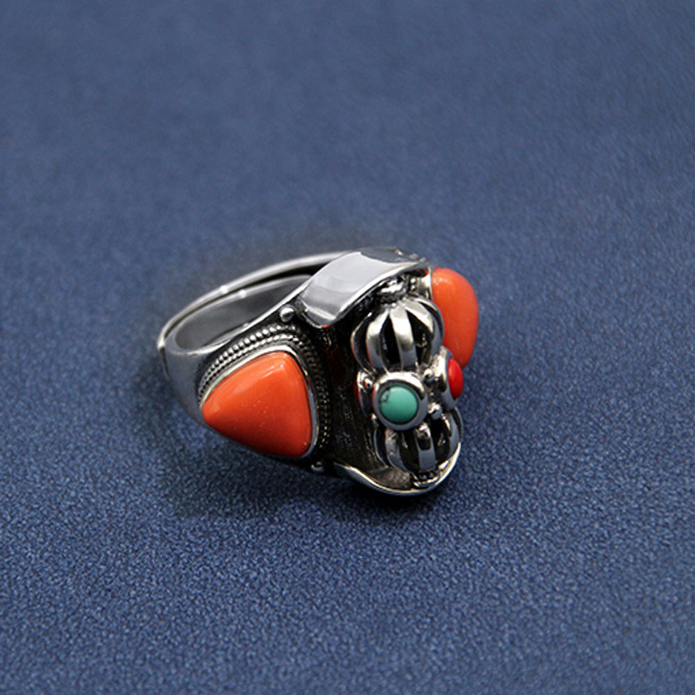 Lucky Dawn Embrace Turquoise Coral Sterling Silver Rings