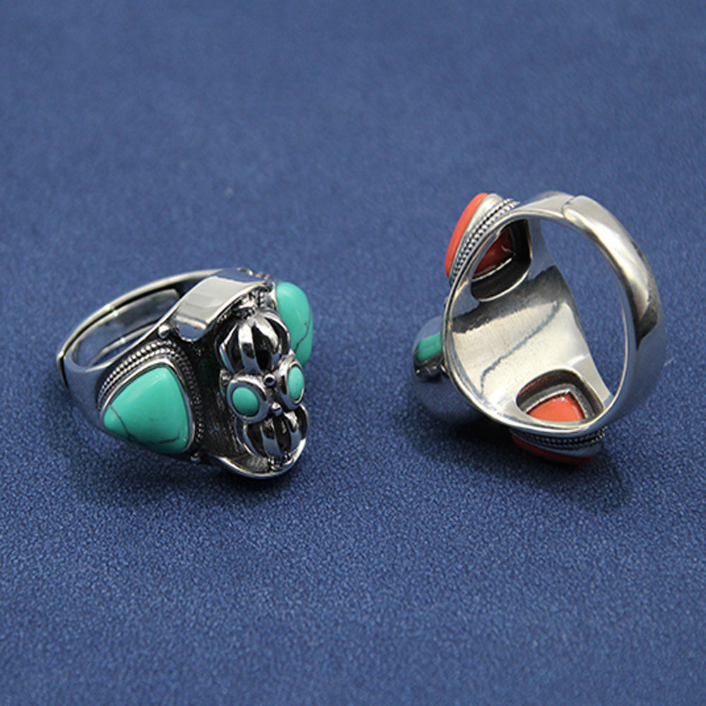 Lucky Dawn Embrace Turquoise Coral Sterling Silver Rings