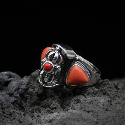 Lucky Dawn Embrace Turquoise Coral Sterling Silver Rings