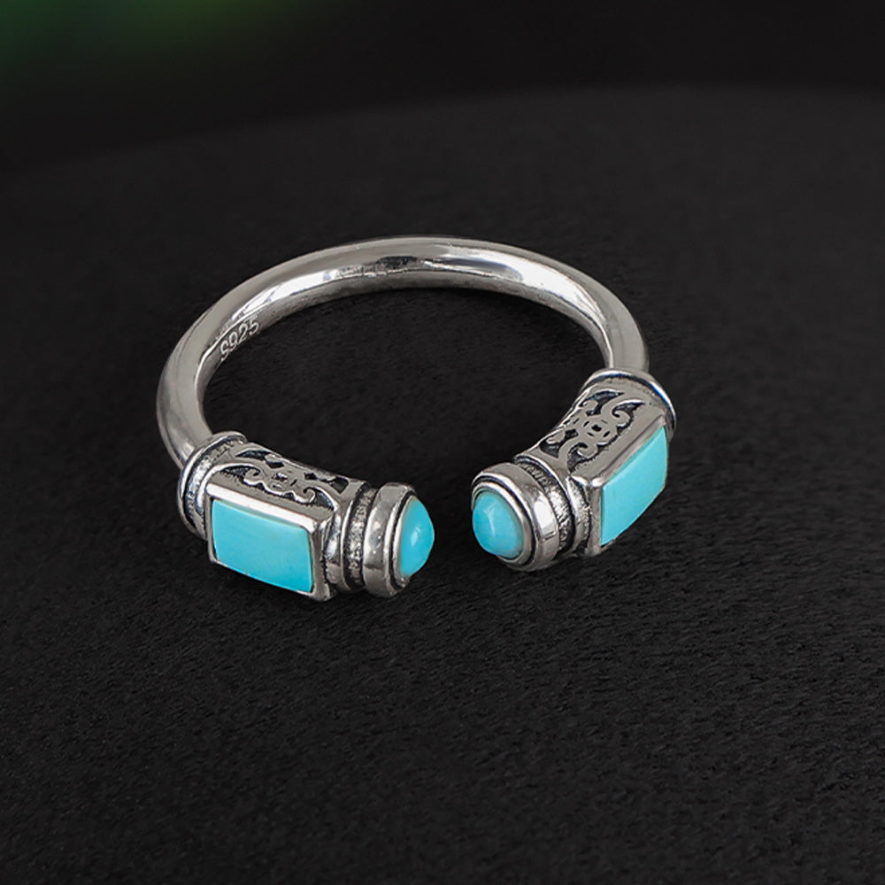 Open Wealth Visible Turquoise Ring Sterling Silver Vintage Design