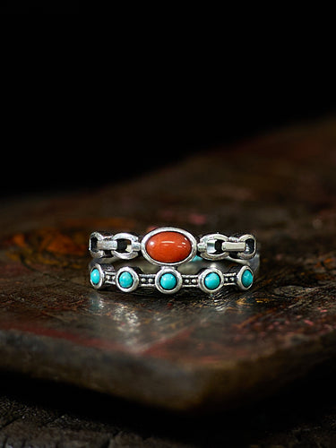 Boost Harmony Dual-Band Turquoise Coral Silver Ring