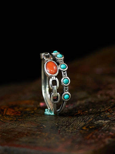 Boost Harmony Dual-Band Turquoise Coral Silver Ring