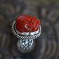 Red Agate Guardian Ring Handcrafted Pi Xiu Silver Rings for Lucky Energy