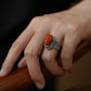 Red Agate Guardian Ring Handcrafted Pi Xiu Silver Rings for Lucky Energy