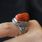 Red Agate Guardian Ring Handcrafted Pi Xiu Silver Rings for Lucky Energy