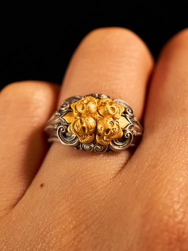 Spiritual Protection Śmaśāna-Adhipati  Ring  HandmadeSilver Plated with Gold