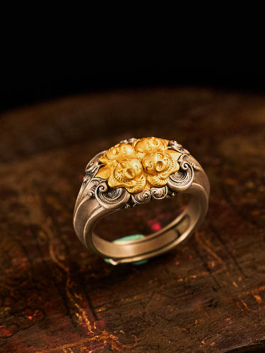 Spiritual Protection Śmaśāna-Adhipati  Ring  HandmadeSilver Plated with Gold