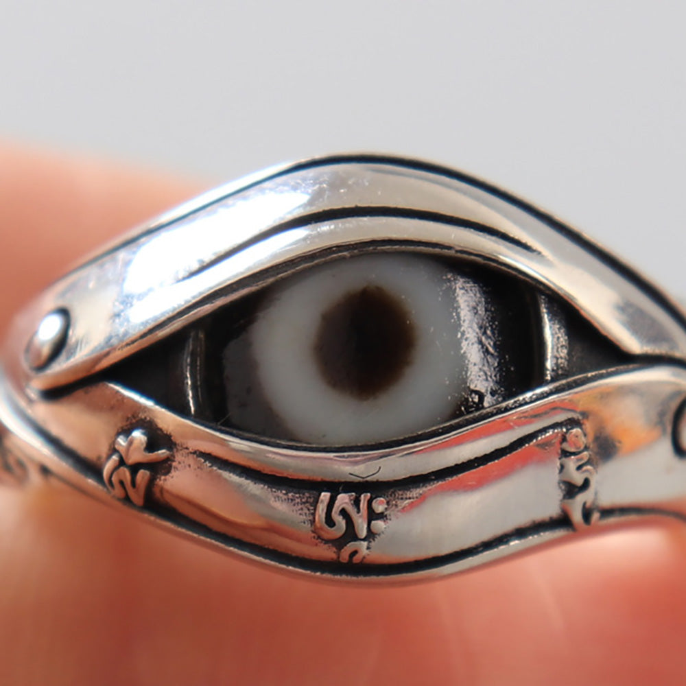 Eye of Protection Dzi Agate & 925 Silver Ring