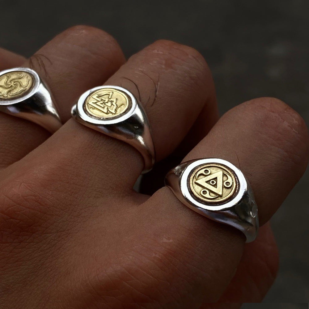 Tibetan Five Elements Energy Rings - Handcrafted Brass & Silver