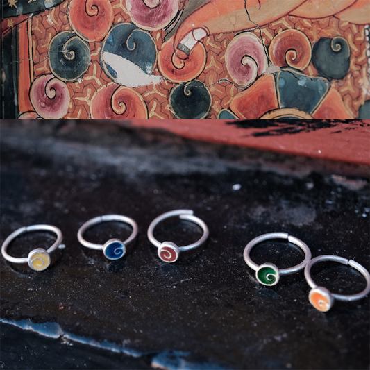 Buddhas of the Five Directions Blessing Spiral Silver Ring