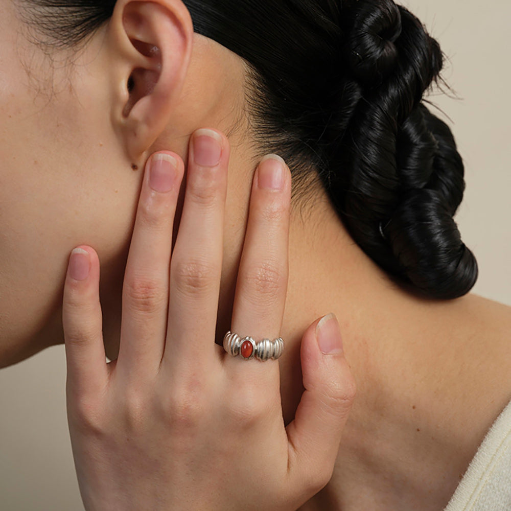 Eternal Love Spiral Red Agate Ear Cuff Gold-Plated Copper Design Ring