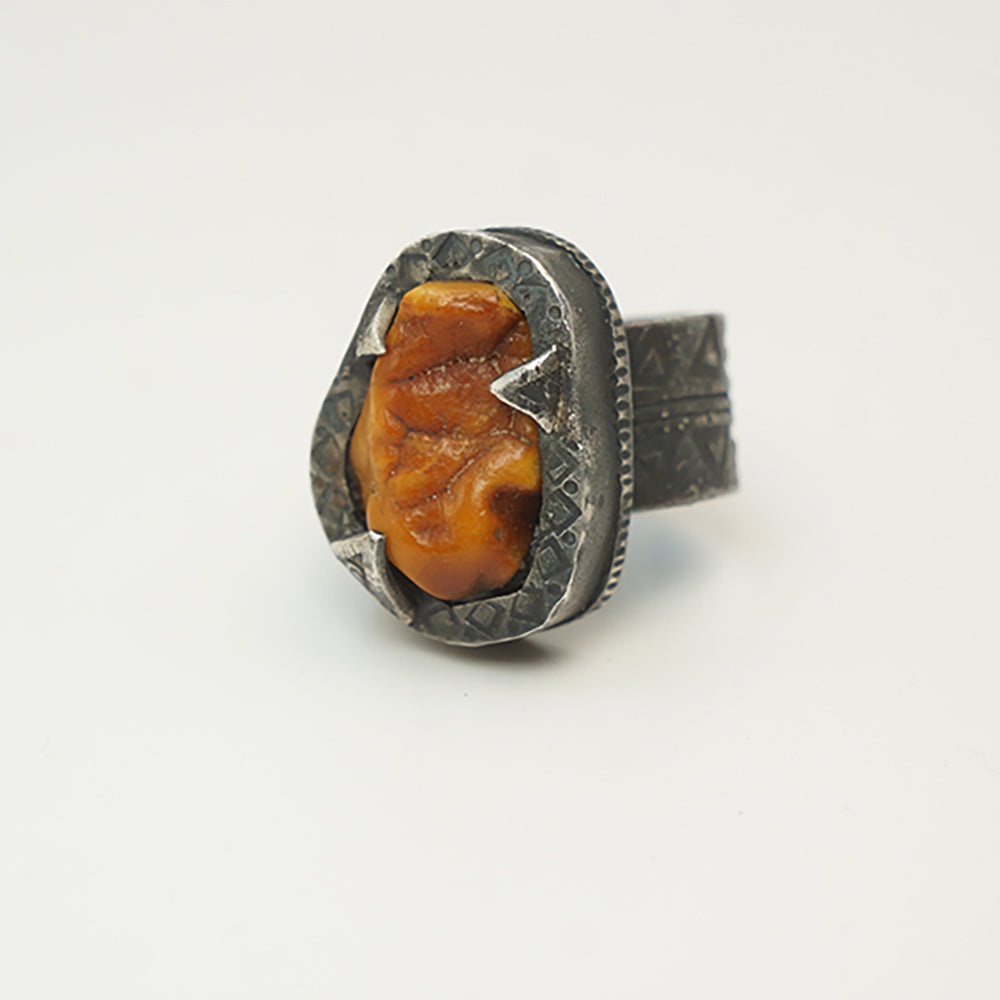 Prosperity Flame Amber and Turquoise Ring