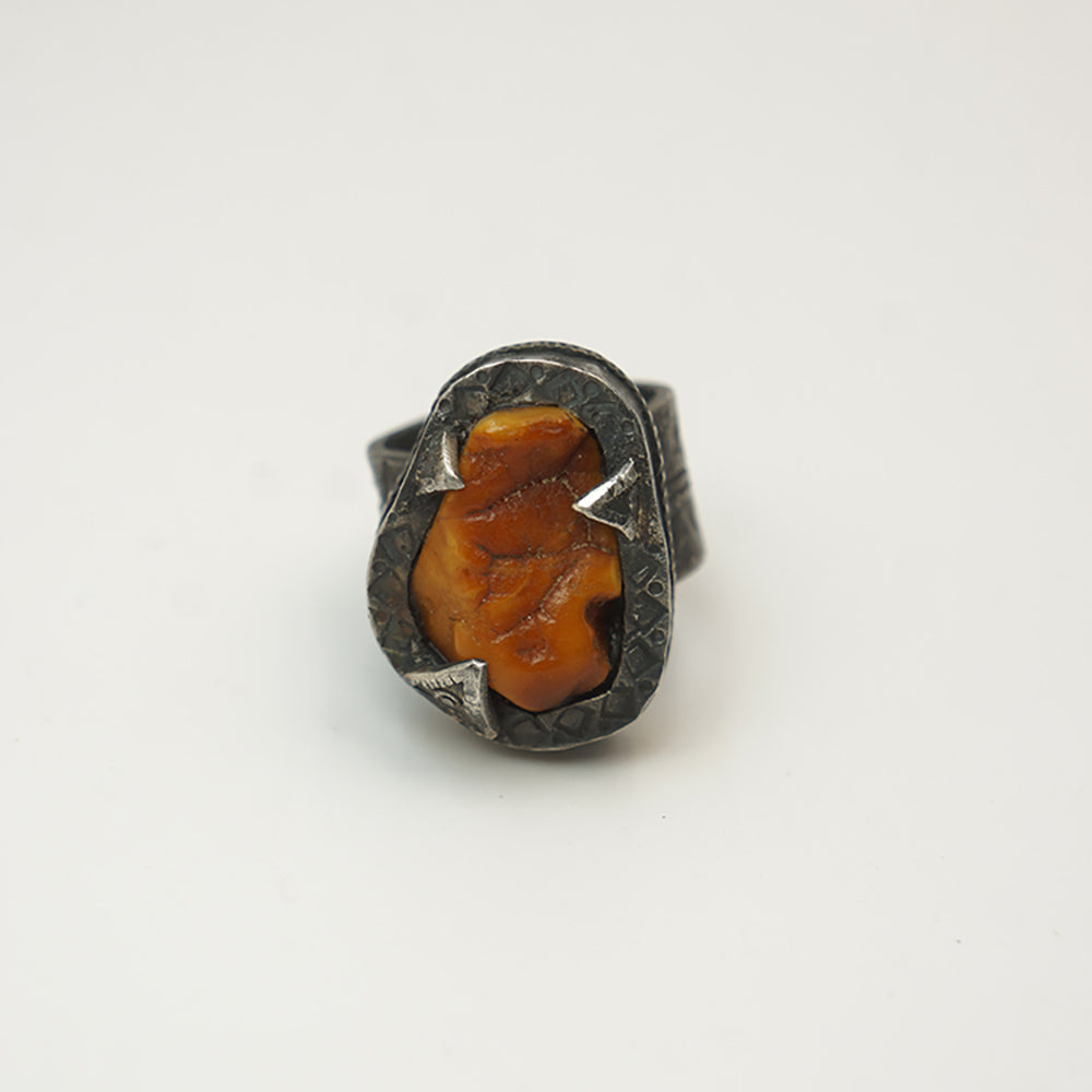 Prosperity Flame Amber and Turquoise Ring