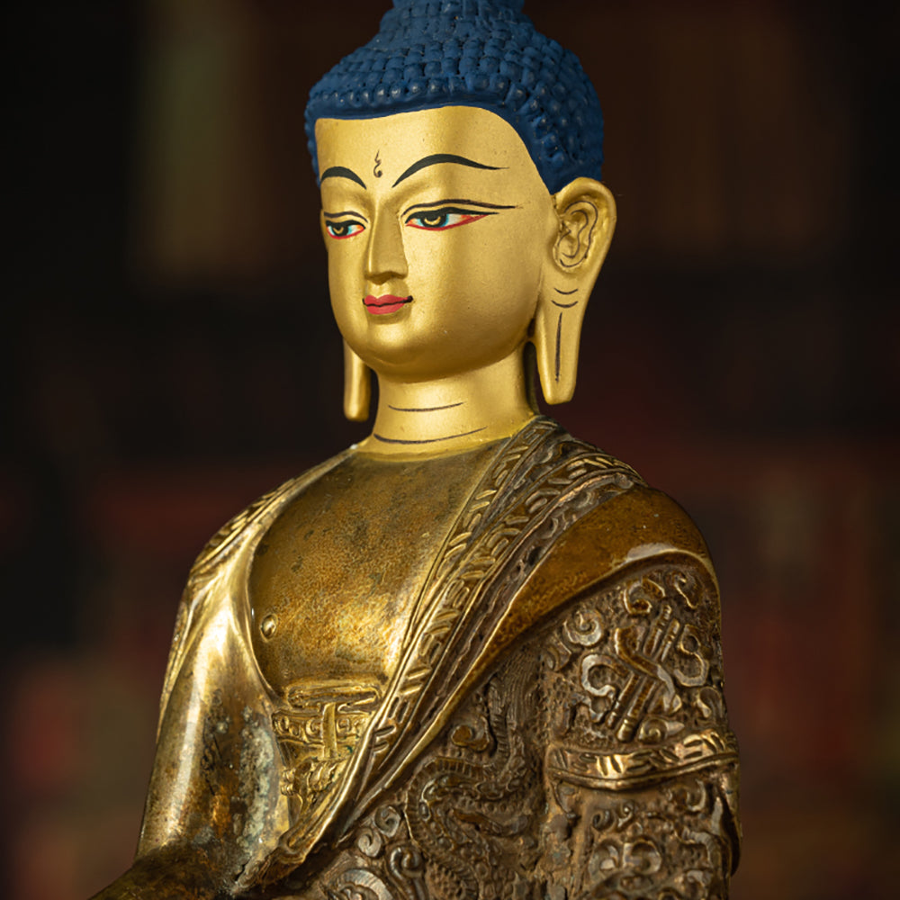 Antique Bronze Shakyamuni Buddha Statue - Timeless Serenity