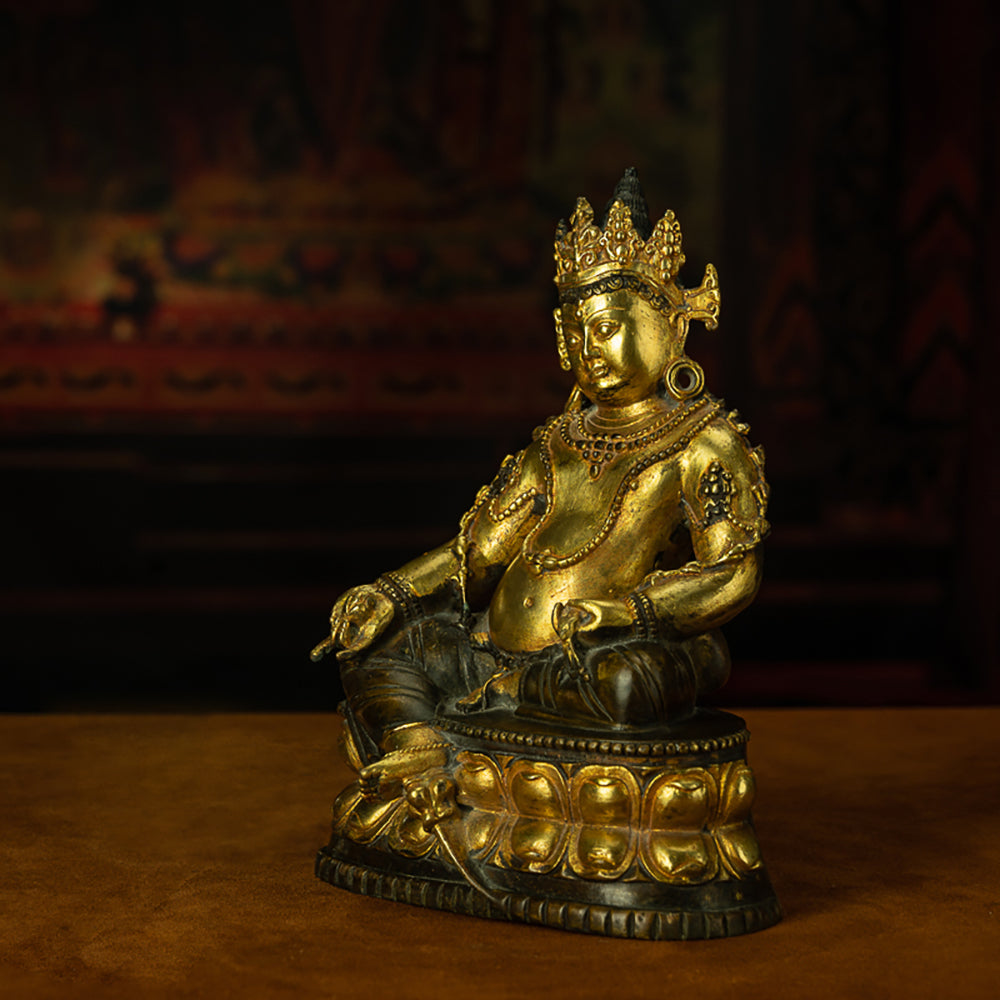 Yellow Dzambhala Statue – Purple Zilima Copper Wealth Sculpture