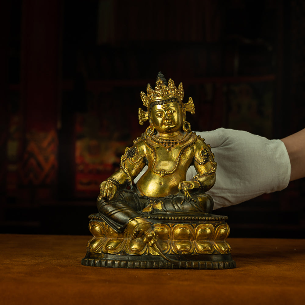 Yellow Dzambhala Statue – Purple Zilima Copper Wealth Sculpture