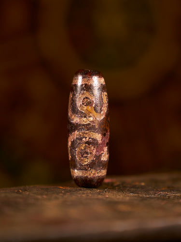 Agate “Three-Eyed Treasure Canopy” Dzi Bead