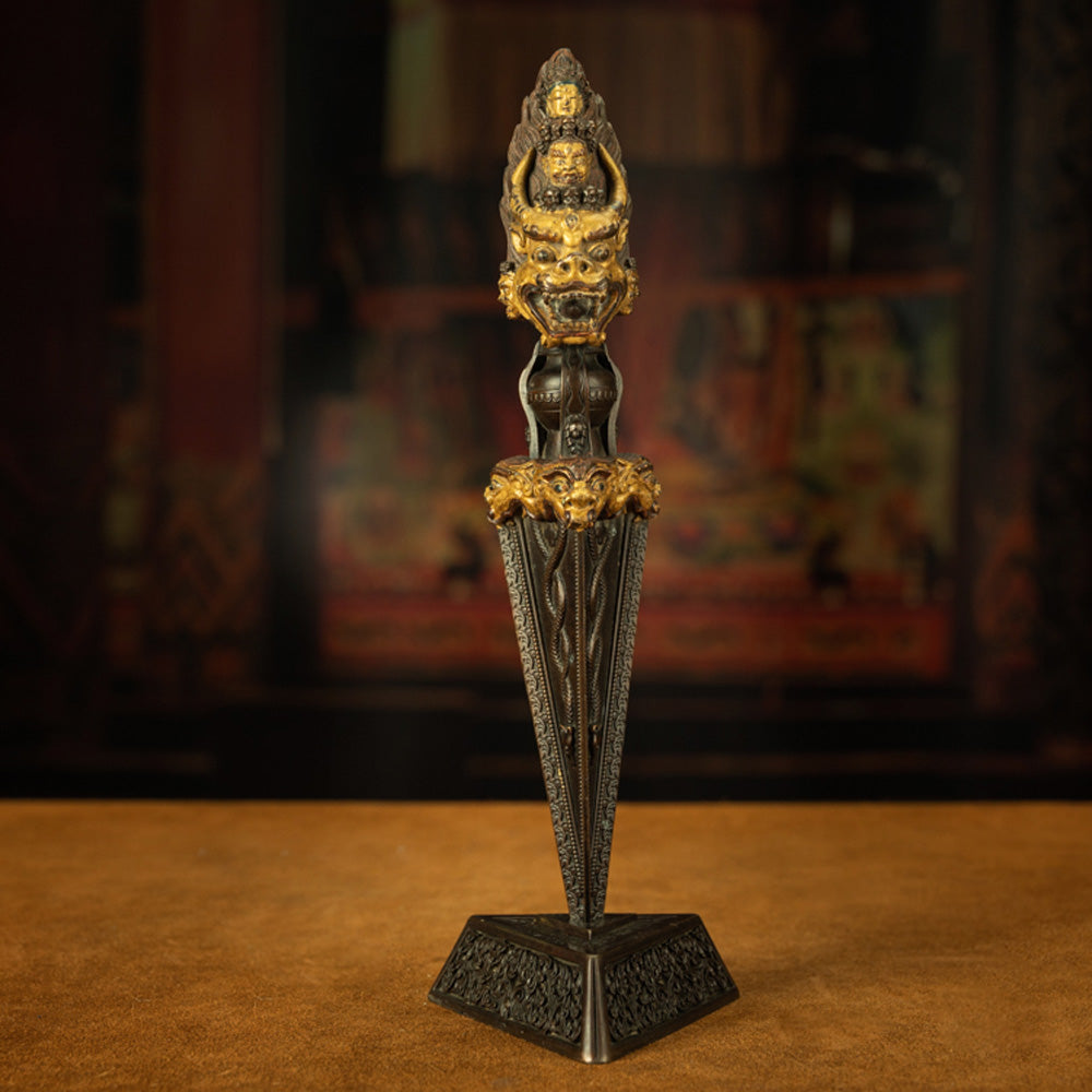 Tibetan Vajra Sword - Qing Dynasty Three-Faced Mahakala Protector Dagger