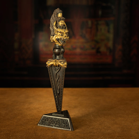 Tibetan Vajra Sword - Qing Dynasty Three-Faced Mahakala Protector Dagger