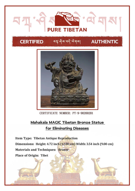 Mahakala MAGIC Tibetan Bronze Statue for Eliminating Diseases puretibetan