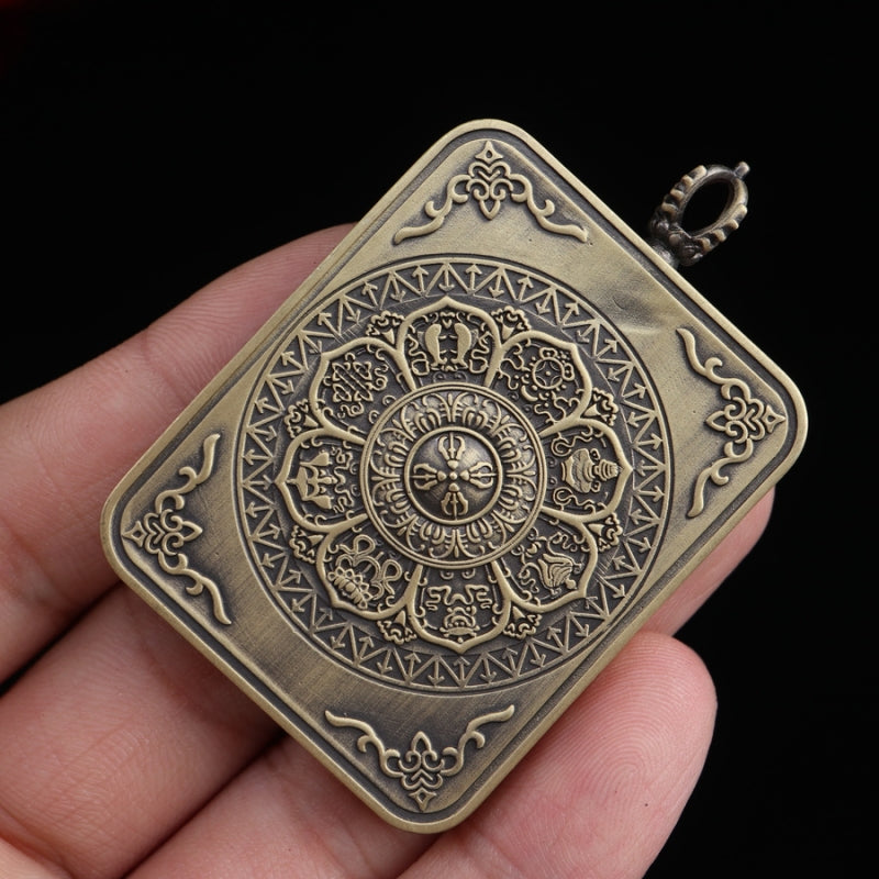 Mahasthamaprapta Tibetan Thangka Pendant with the Eight Auspicious Tibetan Signs Shell puretibetan