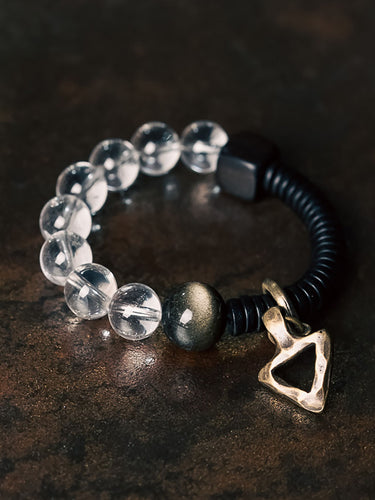 Crystal & Obsidian Harmony Bracelet with Ebony and Brass