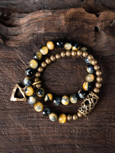 Tiger Eye Wealth & Courage Bracelet with Brass Accents
