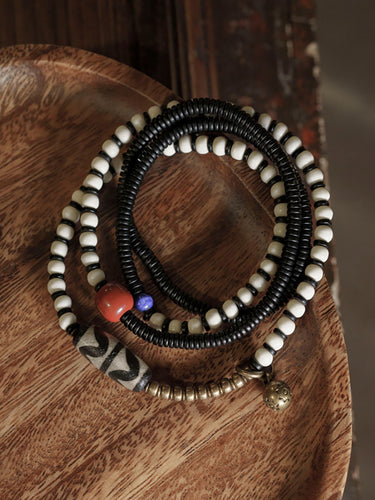 Sacred Wisdom Bracelet with Dzi Bead, Ebony & Deer Bone