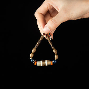 Double-Line Three-Color Medicine Buddha Dzi Bracelet – Collectible Energy and Spiritual Healing