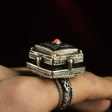 Sterling Silver Coral Protection Ring from Tibet