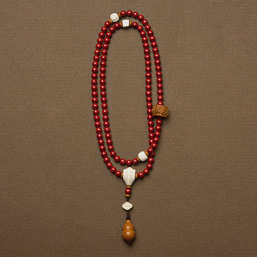 Imperial Cinnabar 108 Mala – Wrap Bracelet & Necklace with Mammoth Ivory Guru Bead
