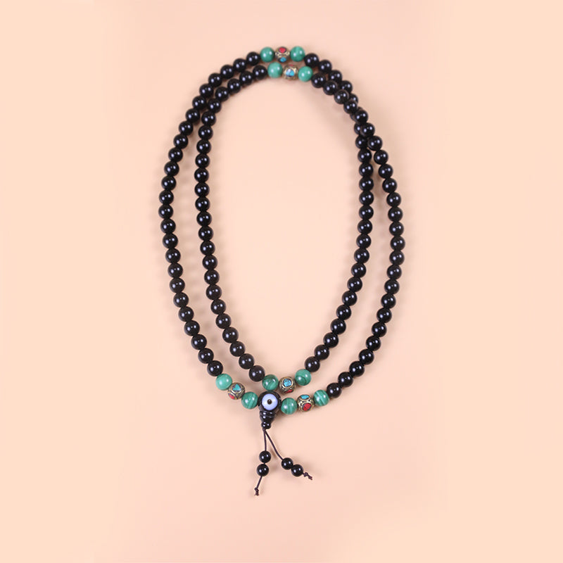 Obsidian and Turquoise Protection Mala puretibetan