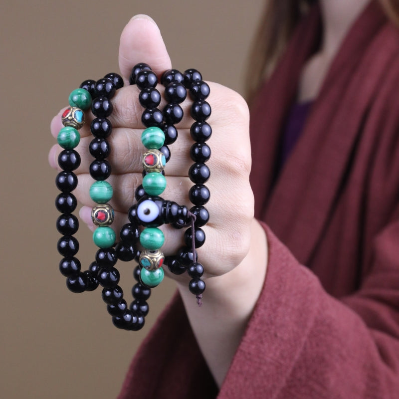 Obsidian and Turquoise Protection Mala puretibetan